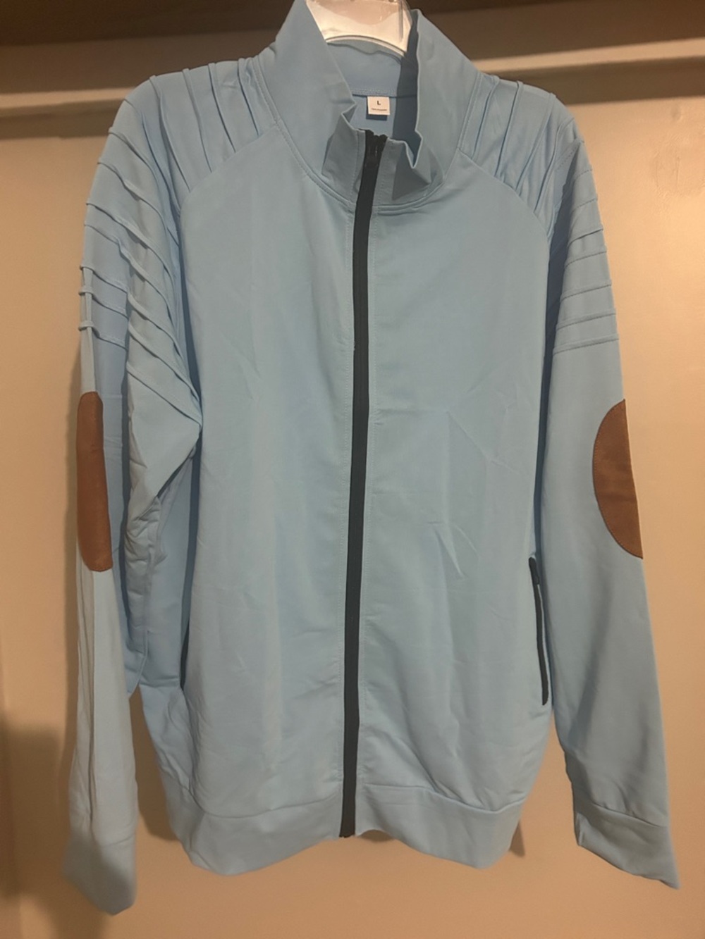Light Blue Men's Track Jacket with Elbow Patches